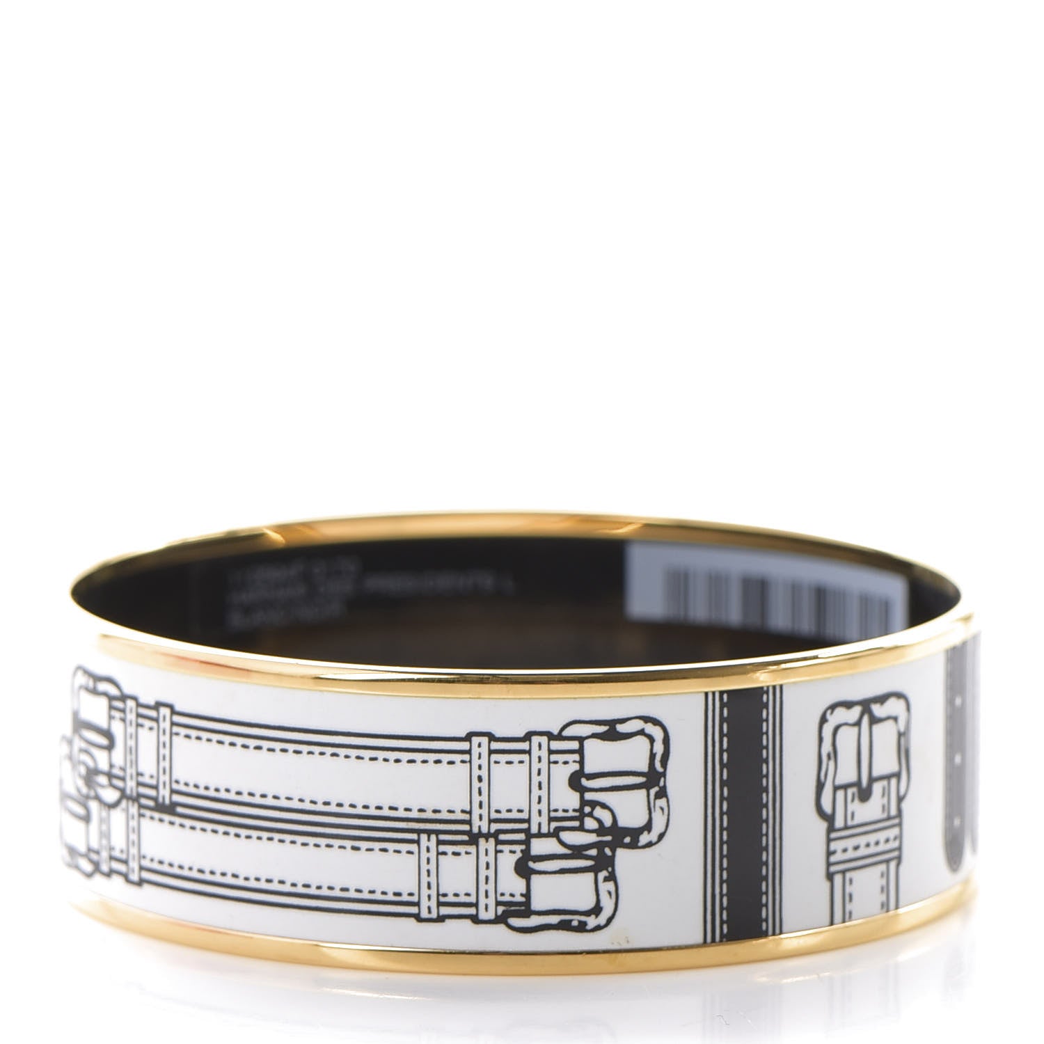 Hermes Enamel Printed Harnais Des Presidents Wide Bracelet 70 White Black 3 of 6
