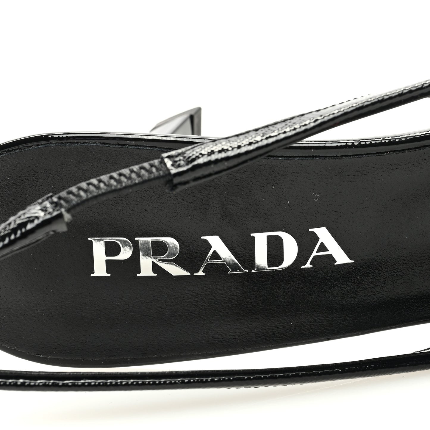 Vernice Saffiano Triangle Logo Pointed Toe 75mm Slingback Pumps 37.5 Black