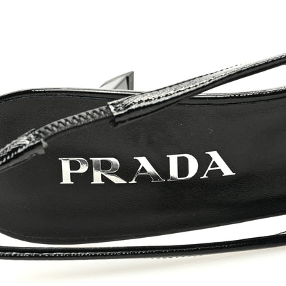 Prada Vernice Saffiano Triangle Logo Pointed Toe 75mm Slingback Pumps 37.5 Black 7 of 8