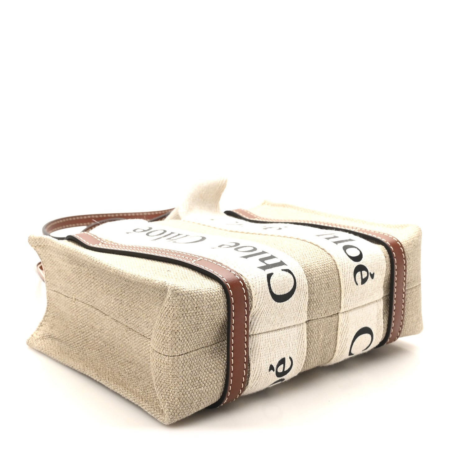 Linen Calfskin Mini Woody Ribbon Tote White Brown