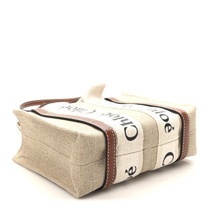 Chloe Linen Calfskin Mini Woody Ribbon Tote White Brown 4 of 9