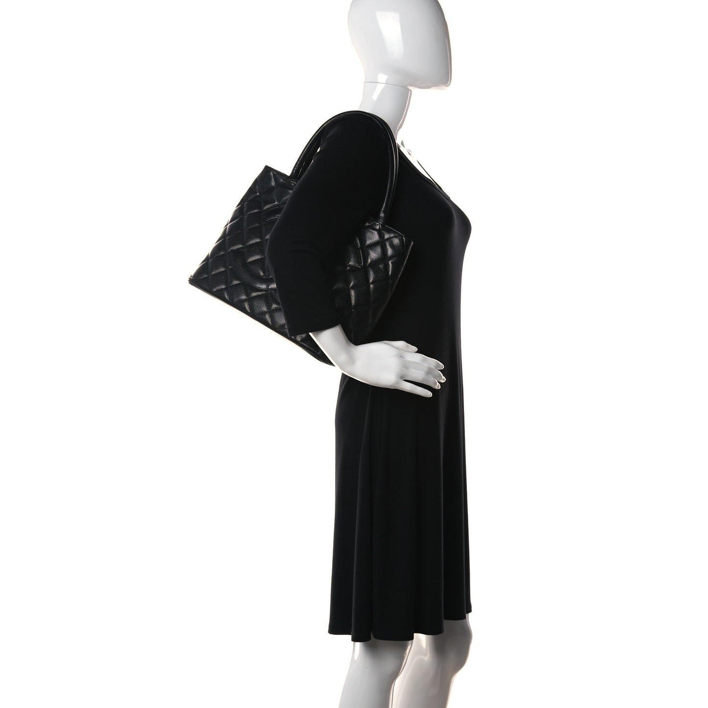 Caviar Quilted Medallion Tote Black