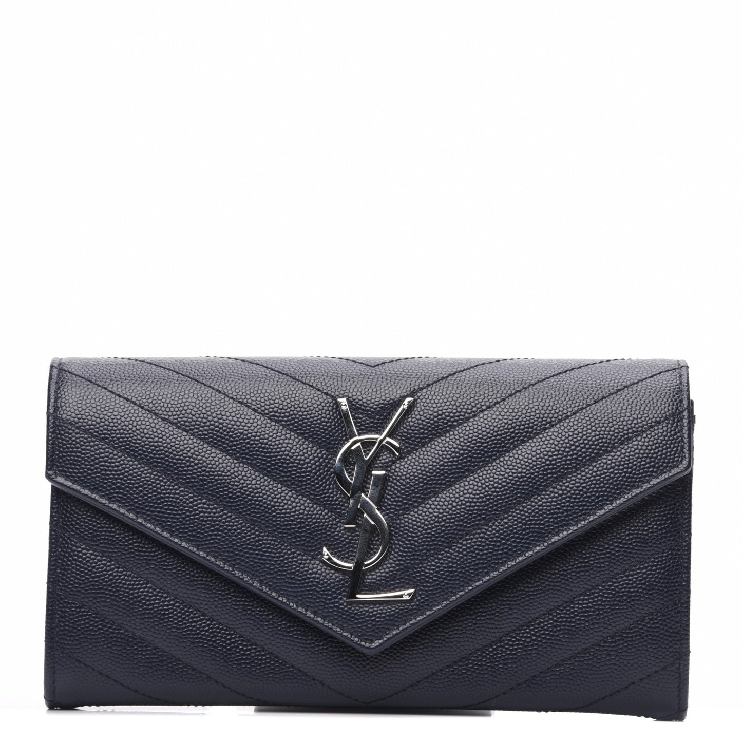 Grain De Poudre Matelasse Chevron Monogram Flap Wallet Navy