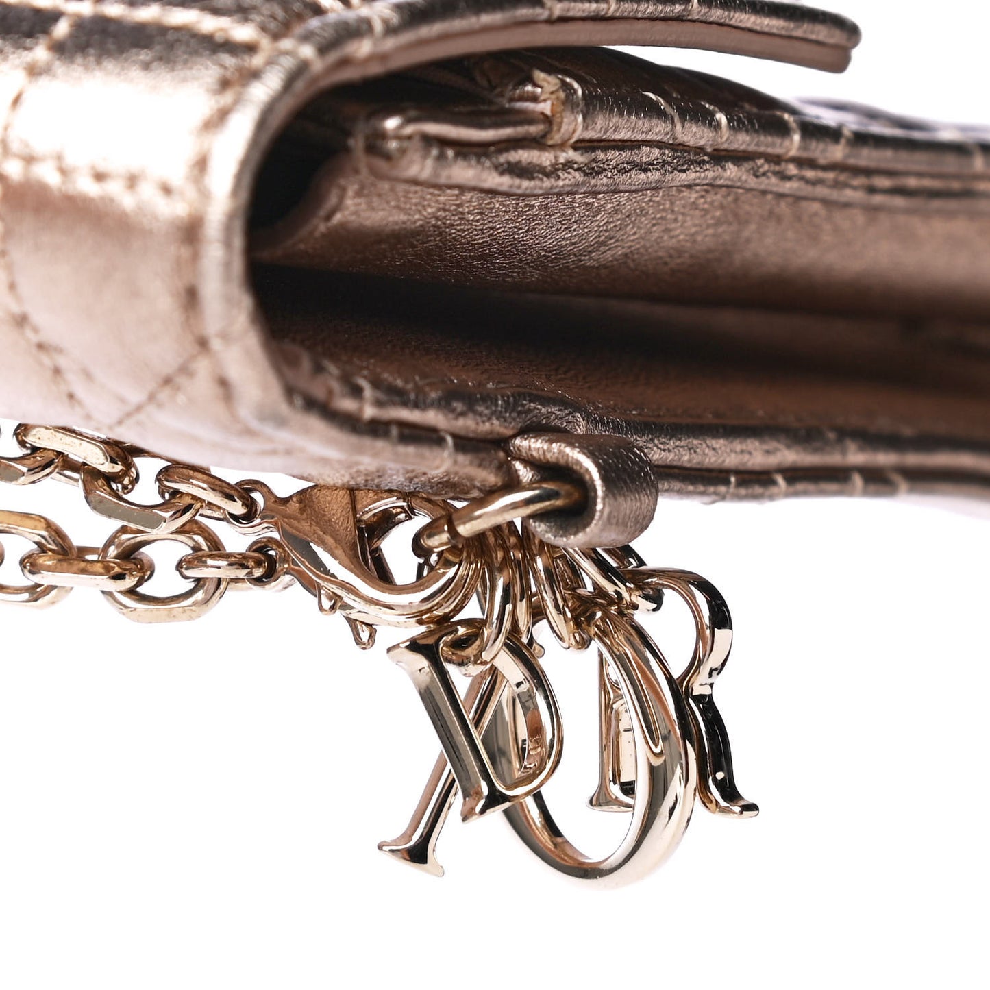 Metallic Lambskin Cannage Wristlet Clutch Gold