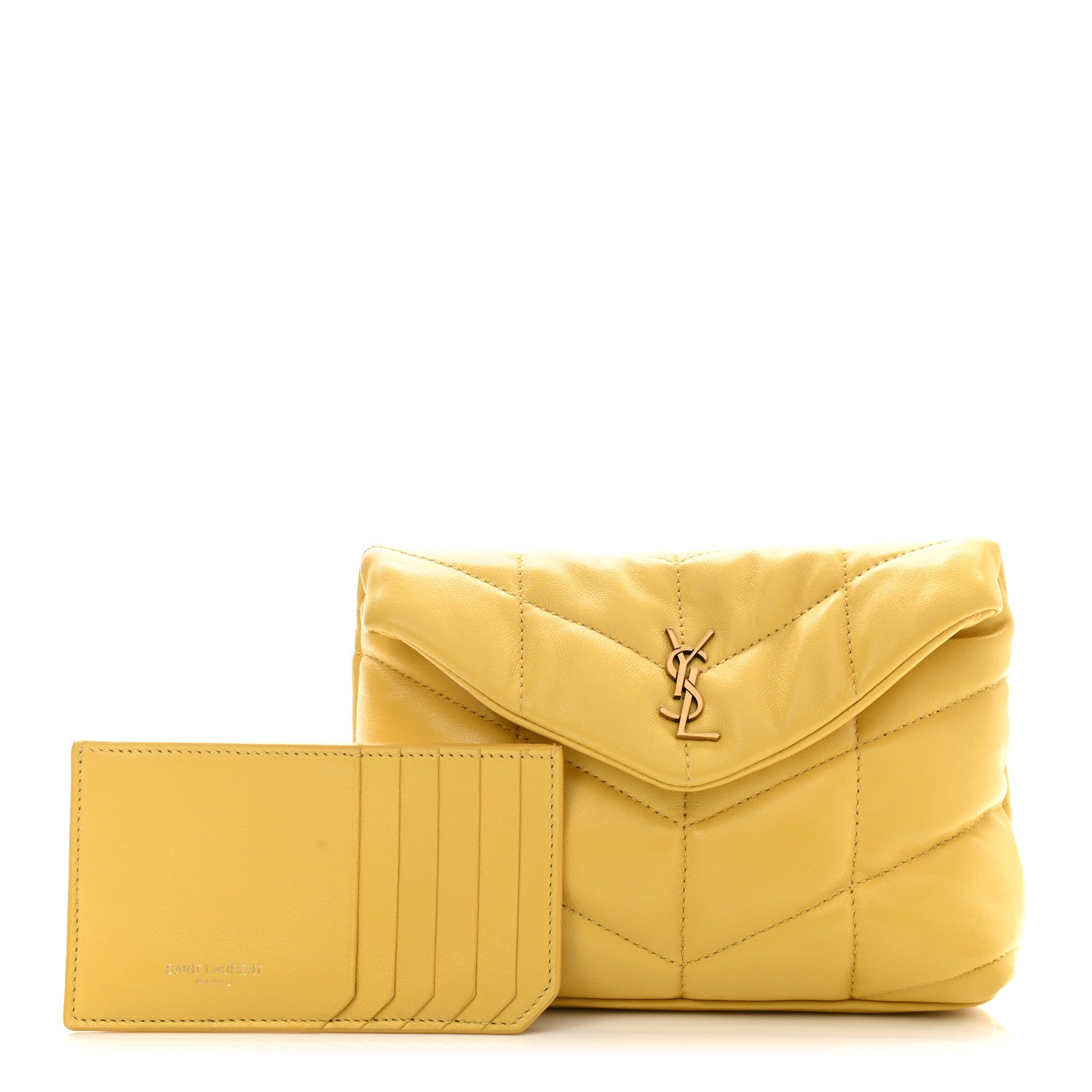 Saint Laurent Lambskin Monogram Loulou Puffer Pouch Clutch Yellow 1 of 13