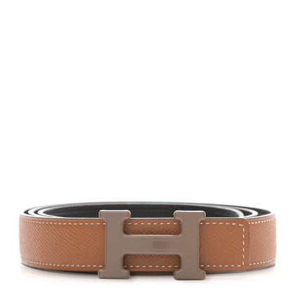 Hermes Epsom Swift Enamel 24mm Belt 90 Etoupe Gold Black 1 of 5