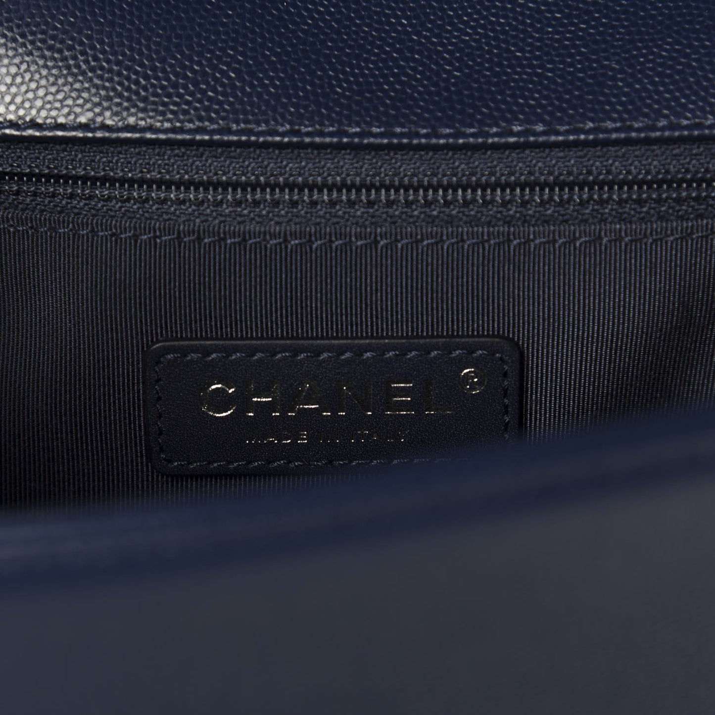 Caviar Chevron Quilted New Medium Boy Flap Dark Navy Blue