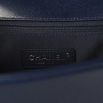 Chanel Caviar Chevron Quilted New Medium Boy Flap Dark Navy Blue 10 of 13