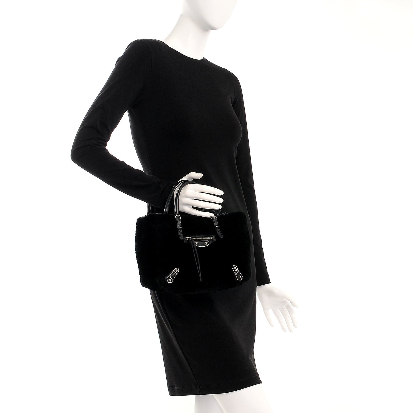 Shearling Silver Metallic Edge Hardware Papier Mini A4 Tote Black