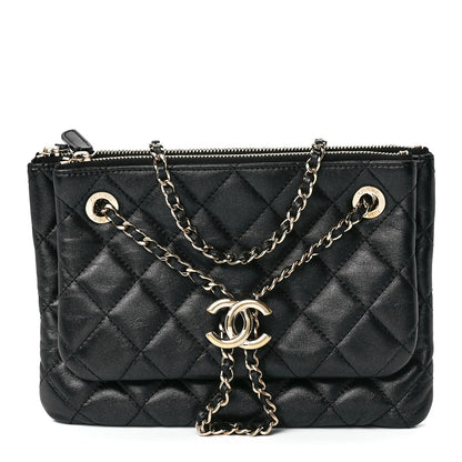 Chanel Shiny Lambskin Quilted Medium Double Case With Strap Black 1 of 12