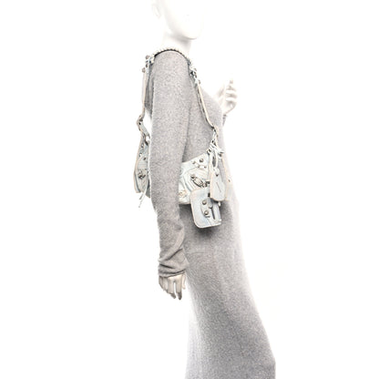 Balenciaga Washed Frayed Denim Crystal XS Le Cagole Shoulder Bag Pale Blue 2 of 15