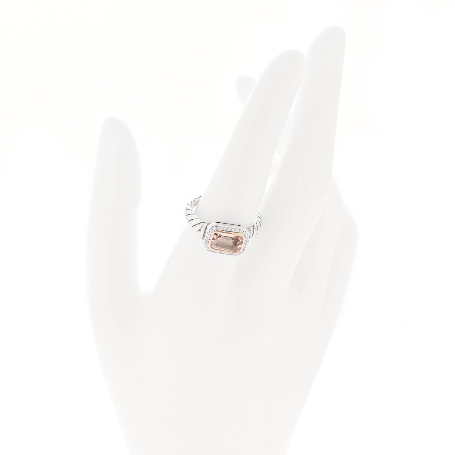 David Yurman Sterling Silver 18K Rose Gold Diamond Morganite 9mm Novella Ring 56 7.75 2 of 5