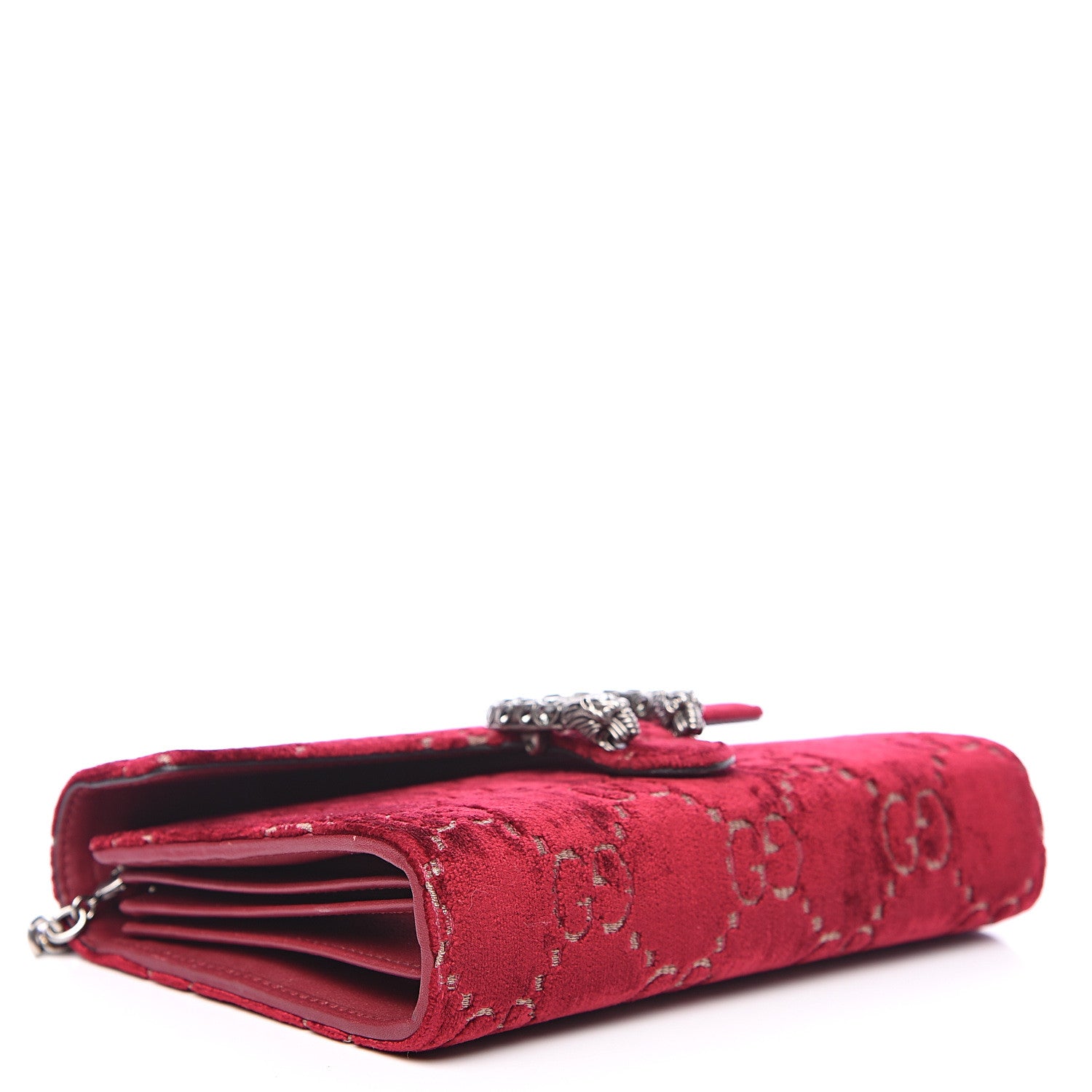 Gucci Velvet GG Monogram Mini Dionysus Chain Wallet Red Cipria 3 of 11
