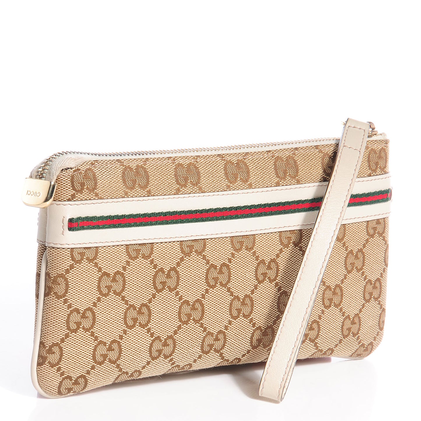 Monogram Web Bow and Interlocking G Wristlet Off White