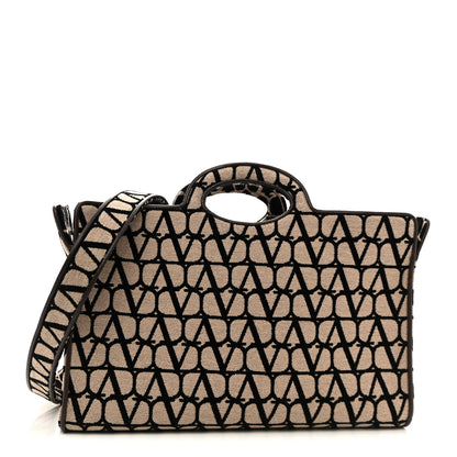Valentino Garavani Toile Iconographe Goatskin Le Troisieme Shopping Bag Naturale Black Fondant 1 of 10