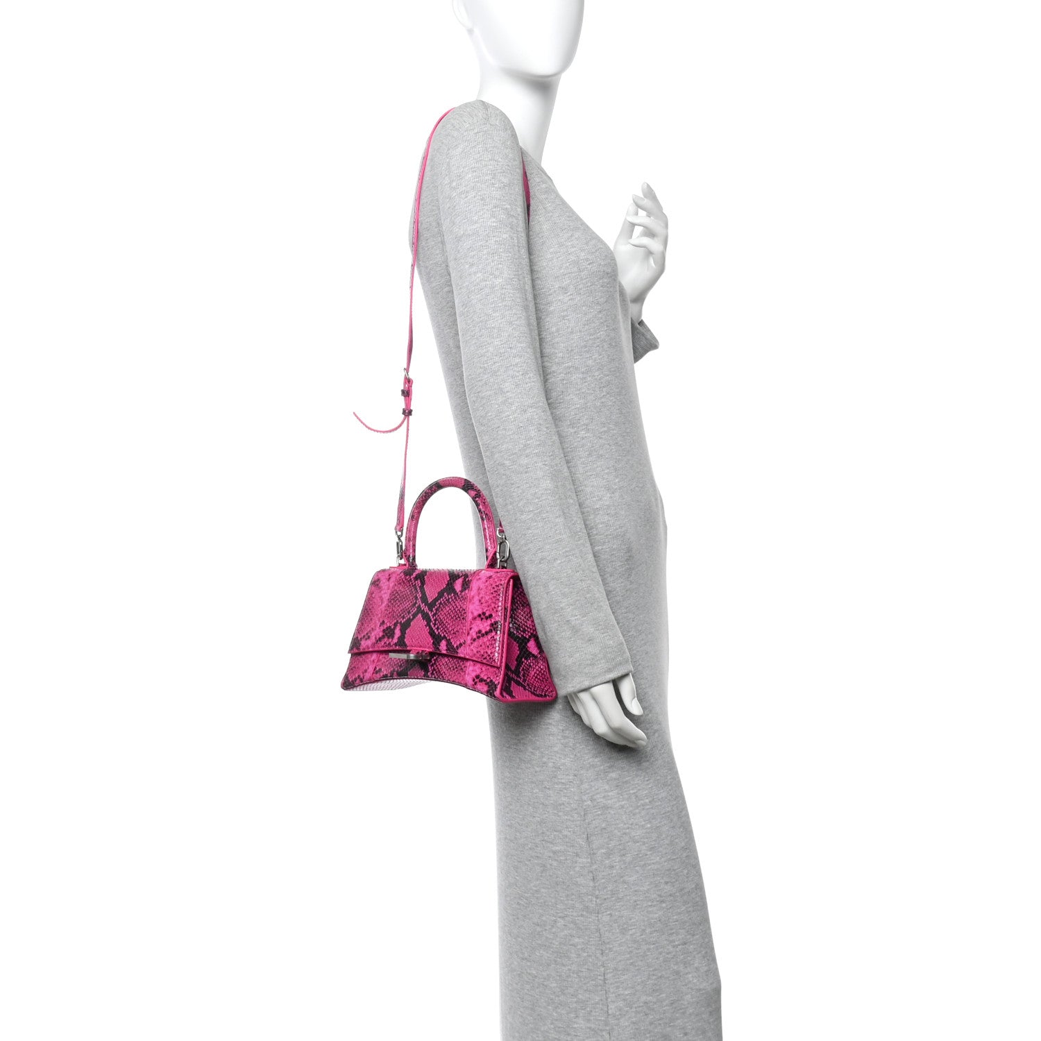 Balenciaga Shiny Calfskin Python Effect Small Hourglass Top Handle