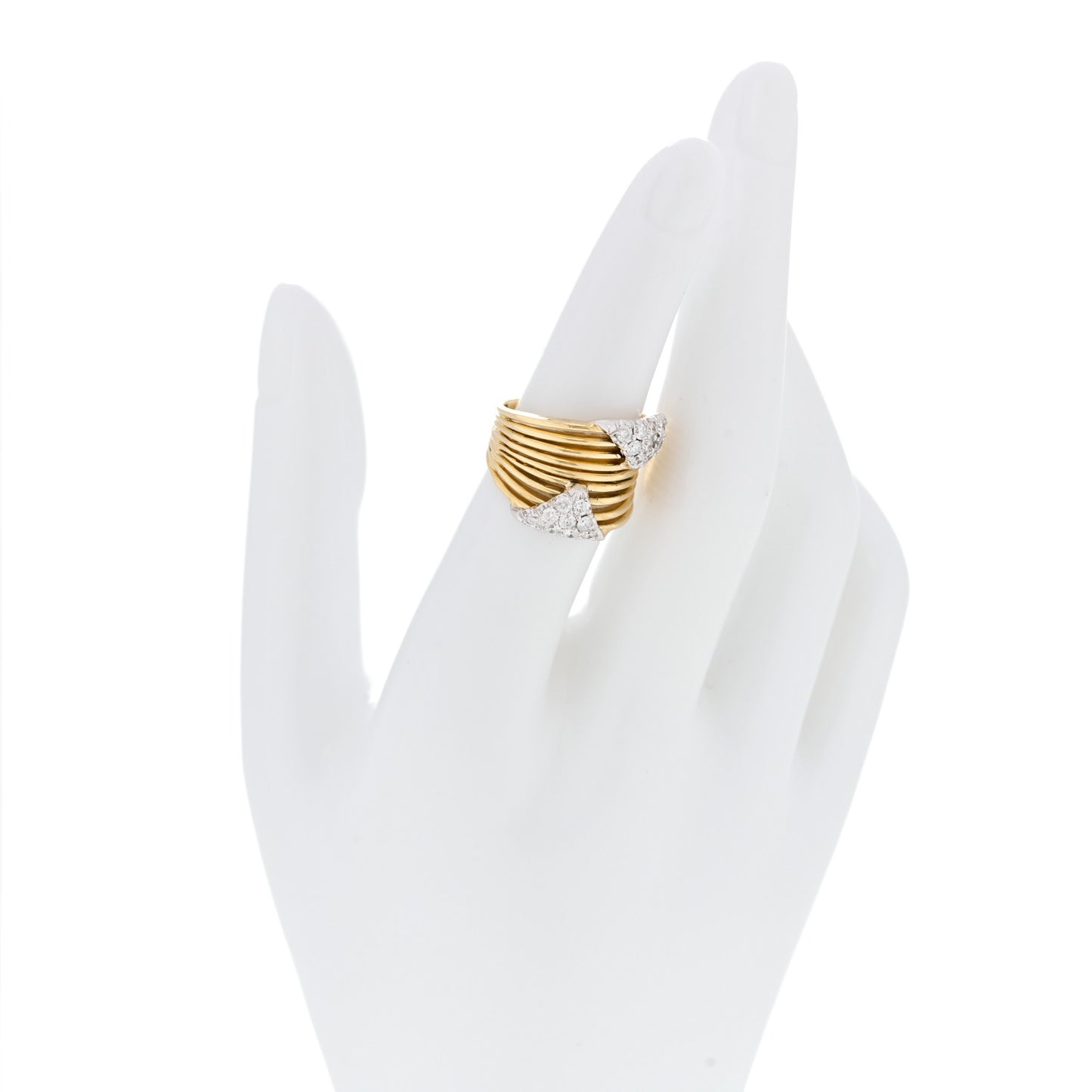 18K Yellow White Gold Diamond .55ctw Pave Triangles Tapered Band Ring 50 5.5