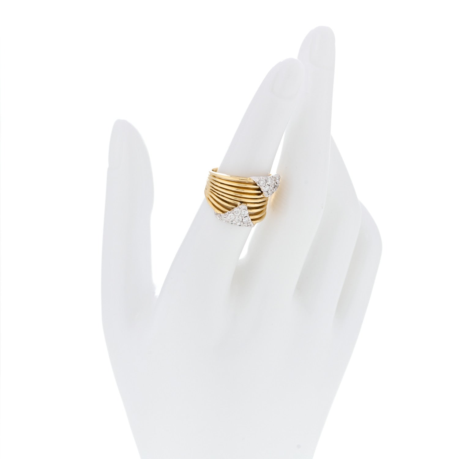 Parker & West by FASHIONPHILE 18K Yellow White Gold Diamond .55ctw Pave Triangles Tapered Band Ring 50 5.5 2 of 4