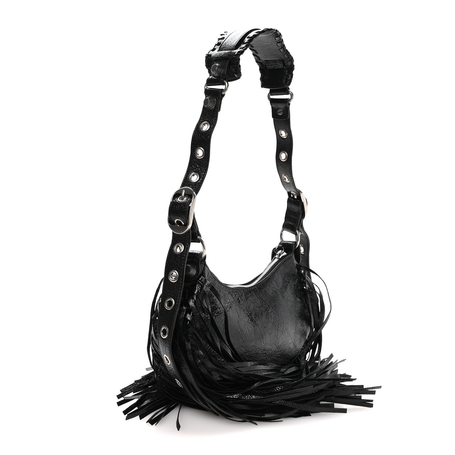 Balenciaga Agneau Arena Le Cagole Fringe Shoulder Bag XS Black 4 of 11