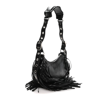 Balenciaga Agneau Arena Le Cagole Fringe Shoulder Bag XS Black 4 of 11