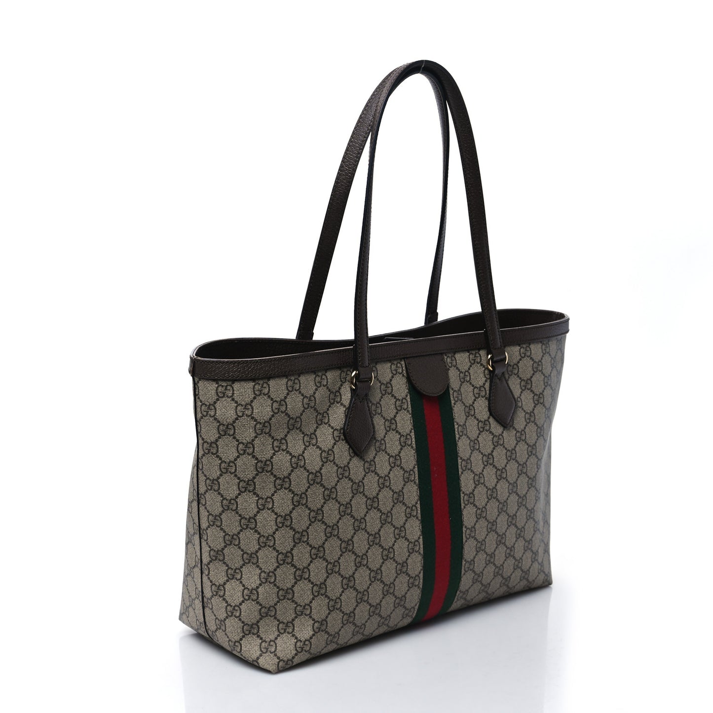 GG Supreme Monogram Textured Calfskin Web Medium Ophidia Shopping Tote Beige Ebony New Acero