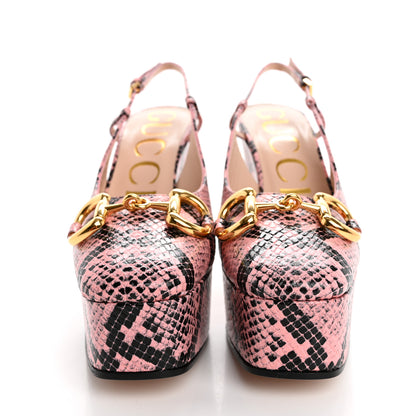 Gucci Calfskin Python Print Horsebit Platform 35/120mm Slingback Pumps 36 Wild Rose 3 of 9