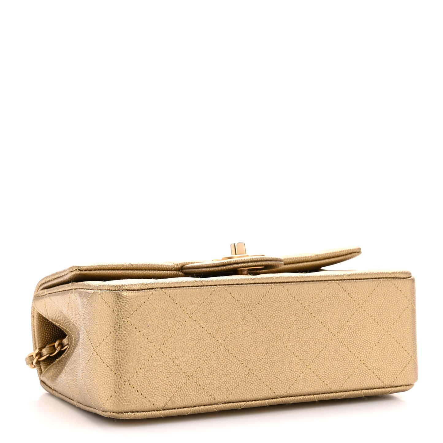 Metallic Caviar Quilted Mini Top Handle Rectangular Flap Gold
