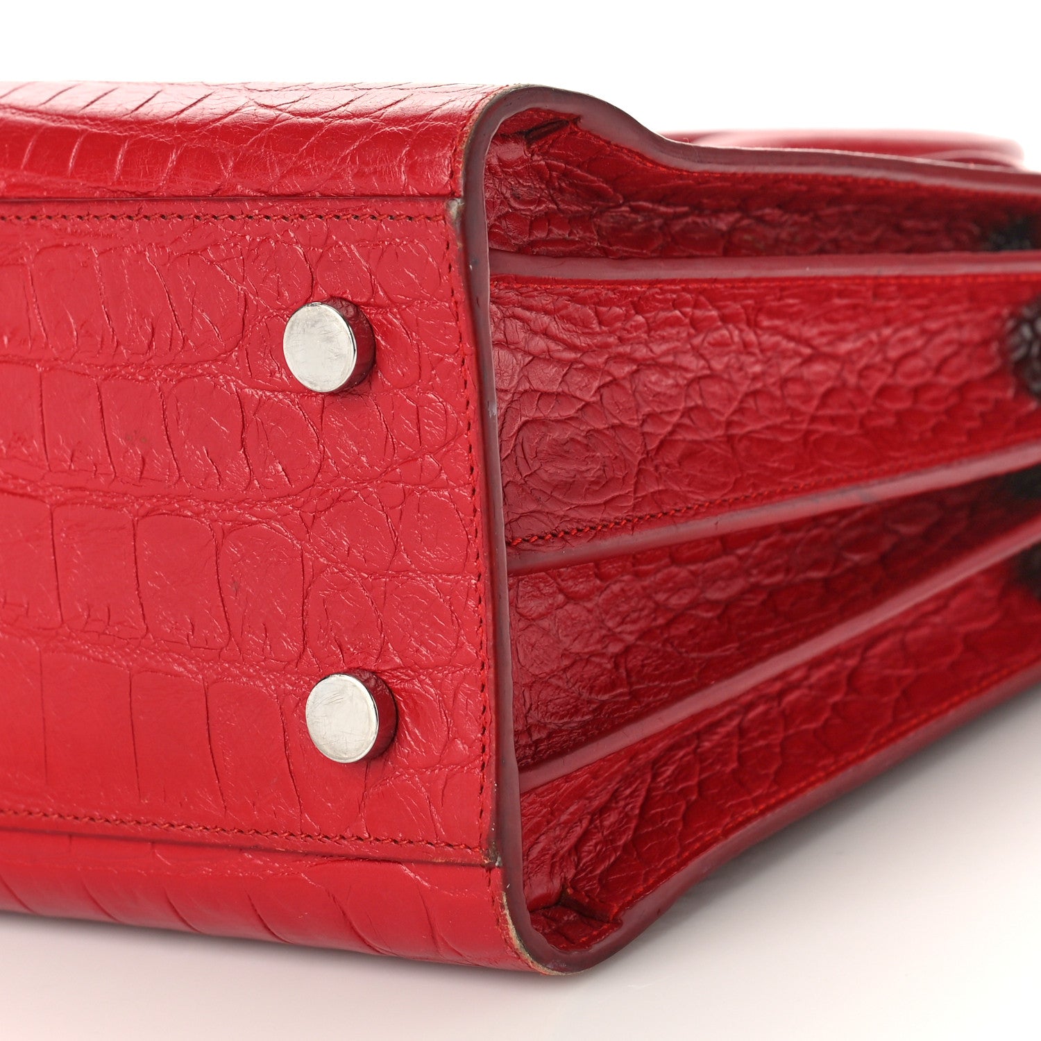 Saint Laurent Calfskin Crocodile Embossed Baby Sac De Jour Red 8 of 14