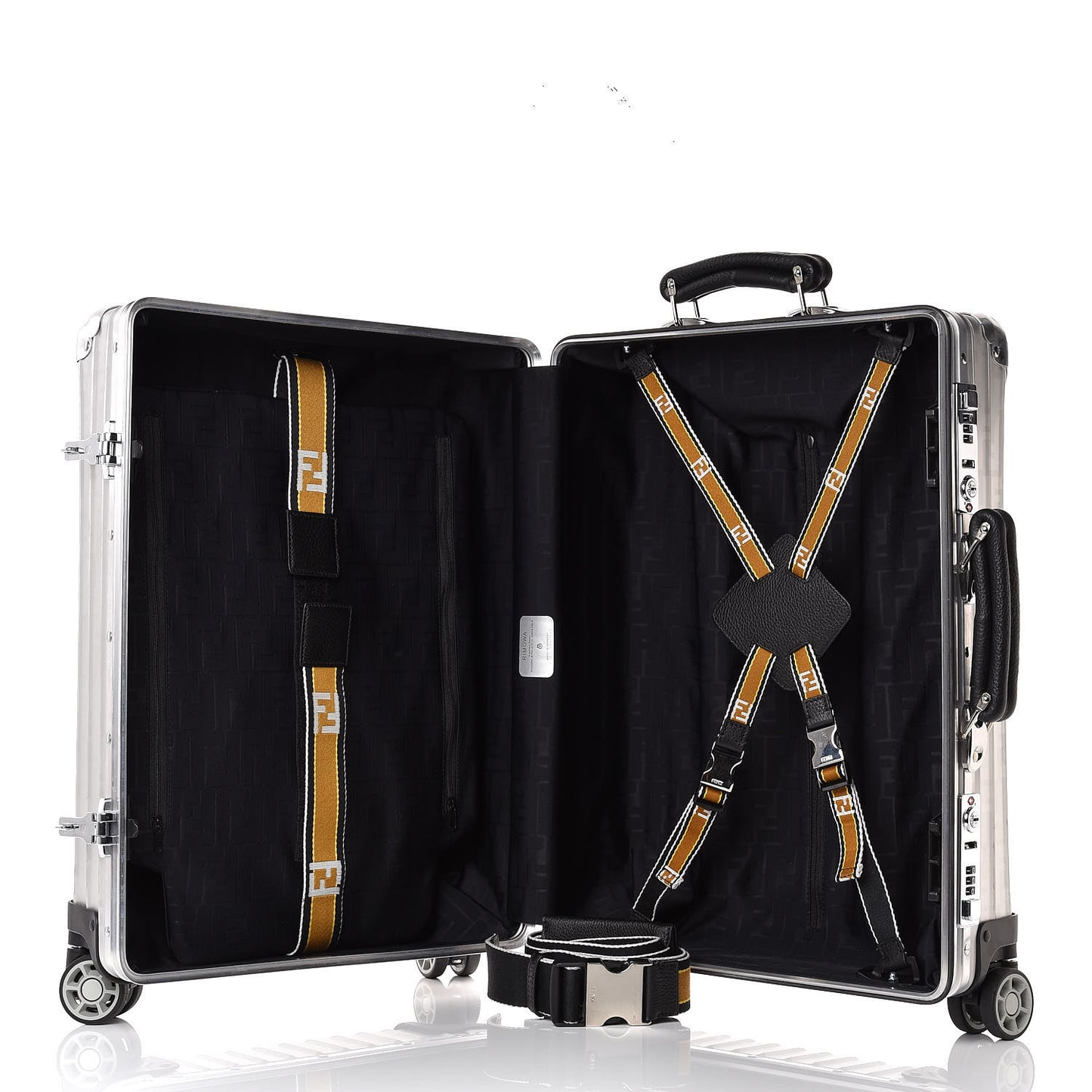 X RIMOWA Aluminum FF Print Roll Away Carry On Luggage Silver