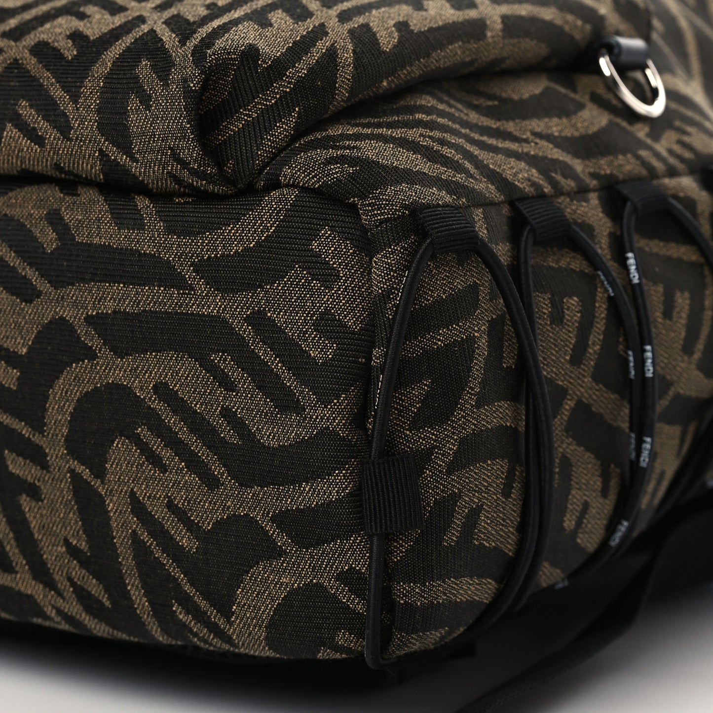 X SARAH COLEMAN Fabric Jacquard Vitello Grace Light Woven Lanyard FF Vertigo Pouch Pocket Backpack Tobacco Moro Black