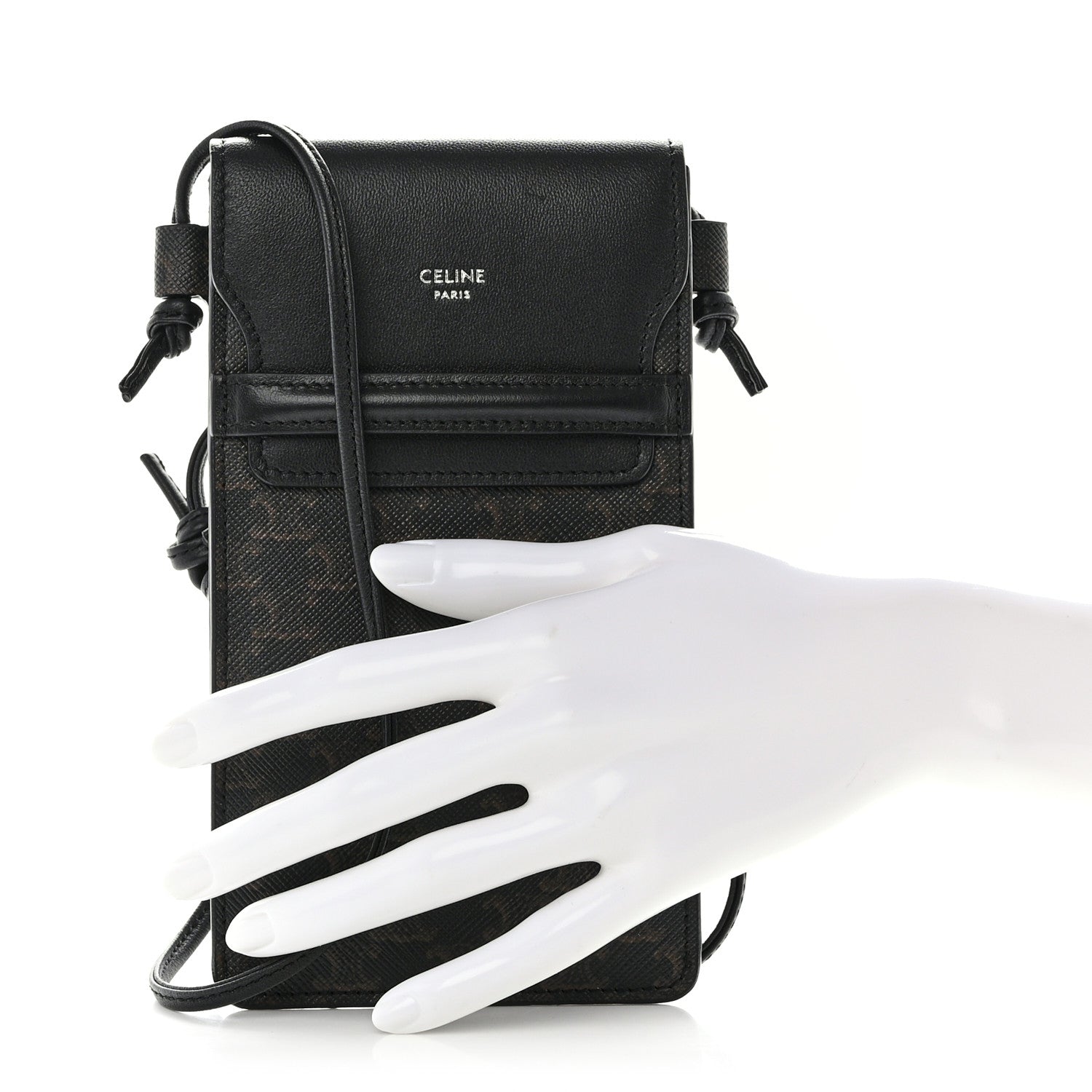 Celine Triomphe Canvas Lambskin Phone Pouch With Flap Black 3 of 8