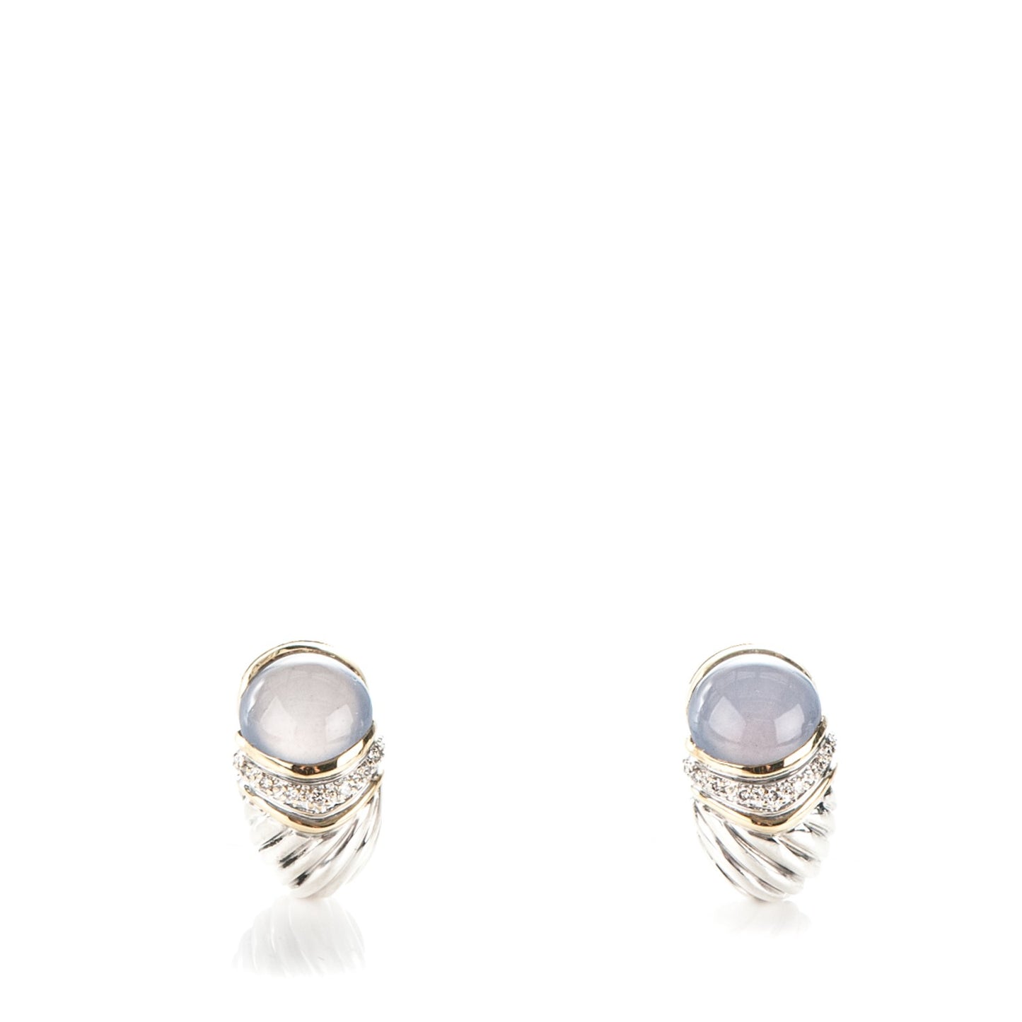 Sterling Silver 18K Gold Diamond Chalcedony 24mm Thoroughbred Shrimp Earrings