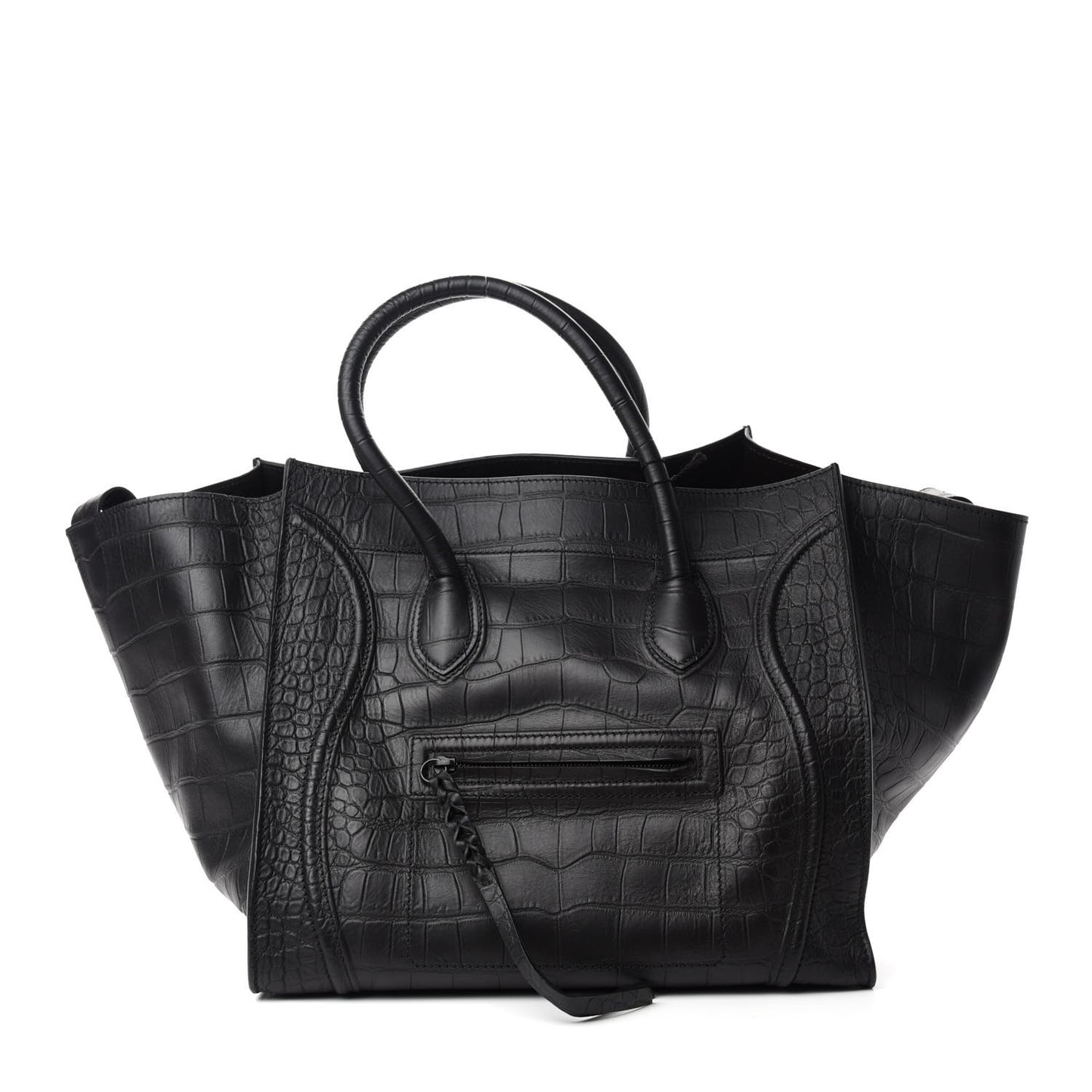 Crocodile Embossed Calfskin Large Phantom Luggage Black