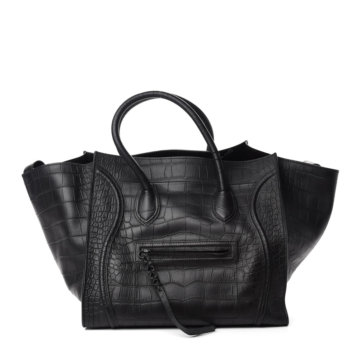 Celine Crocodile Embossed Calfskin Large Phantom Luggage Black 1 of 9
