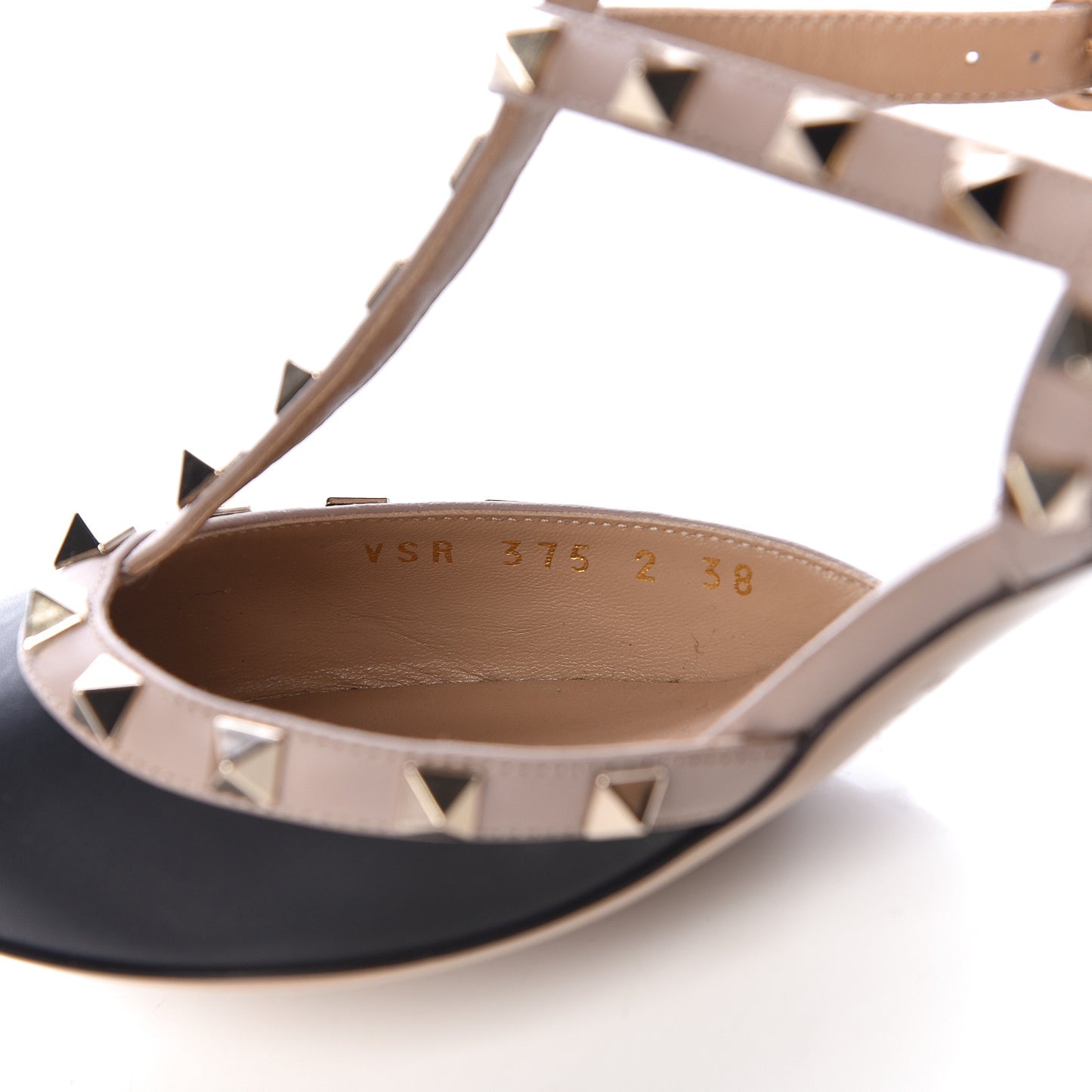 Calfskin Nappa Rockstud Ankle Strap 65mm Pumps 38 Black Poudre