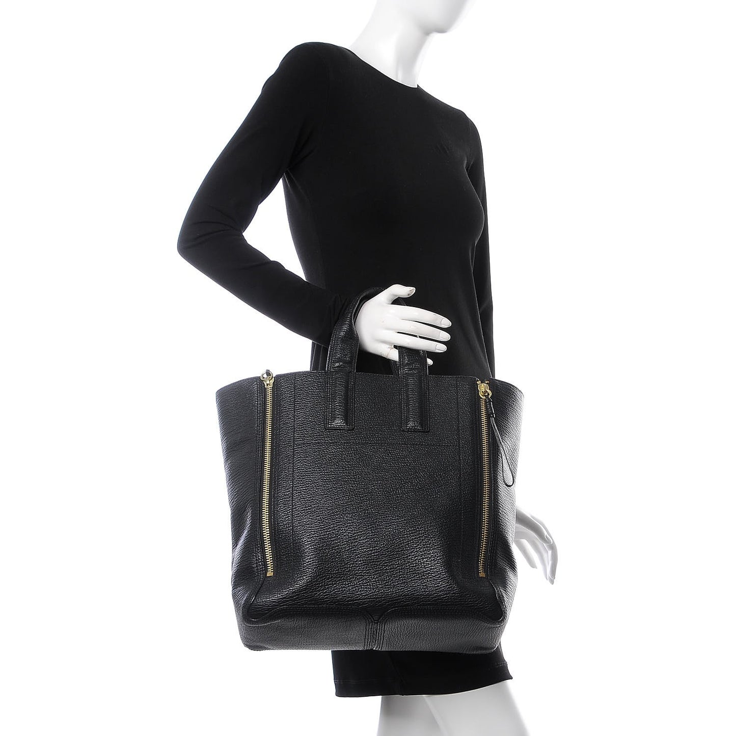 3.1 Textured Calfskin Large Pashli Tote Black