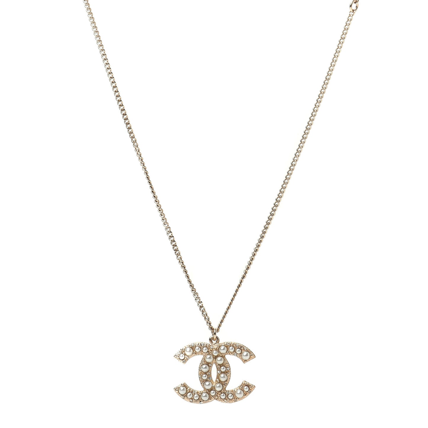Pearl CC Pendant Necklace Gold