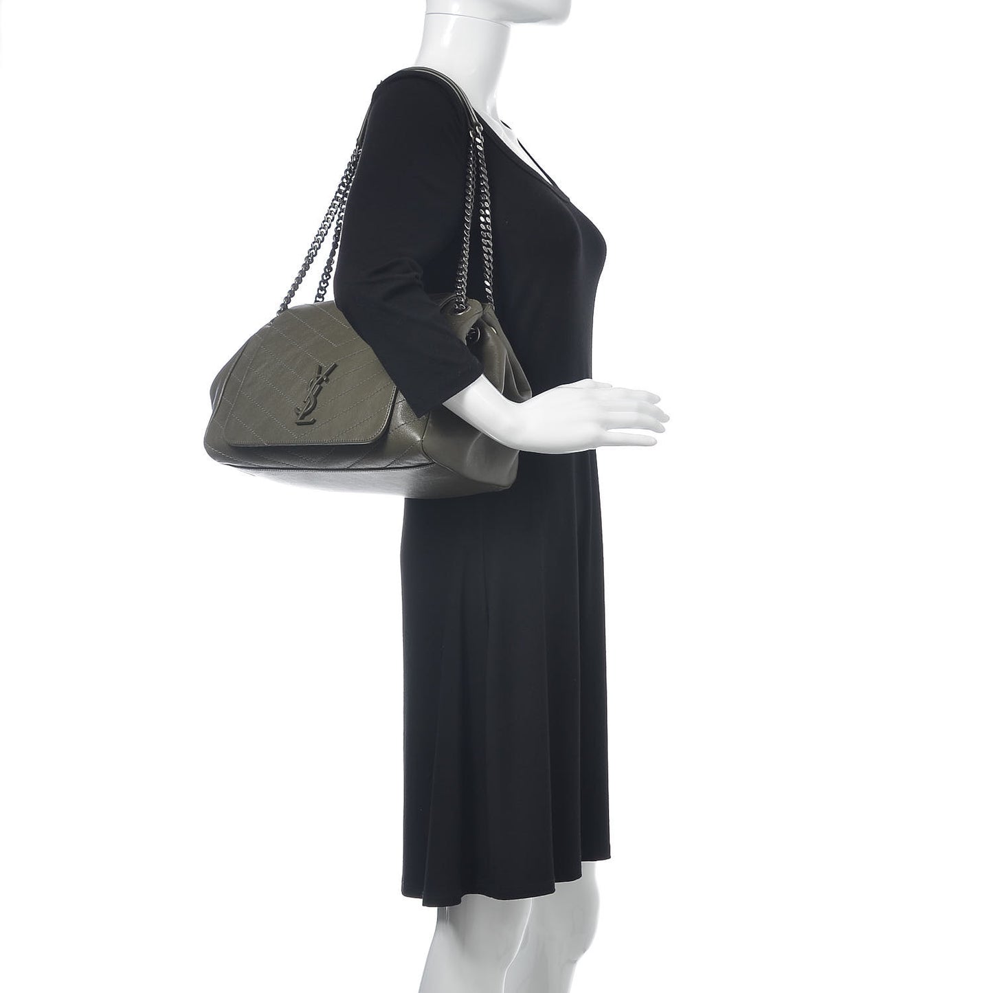 Vintage Calfskin Chevron Monogram Medium Nolita Olive Green