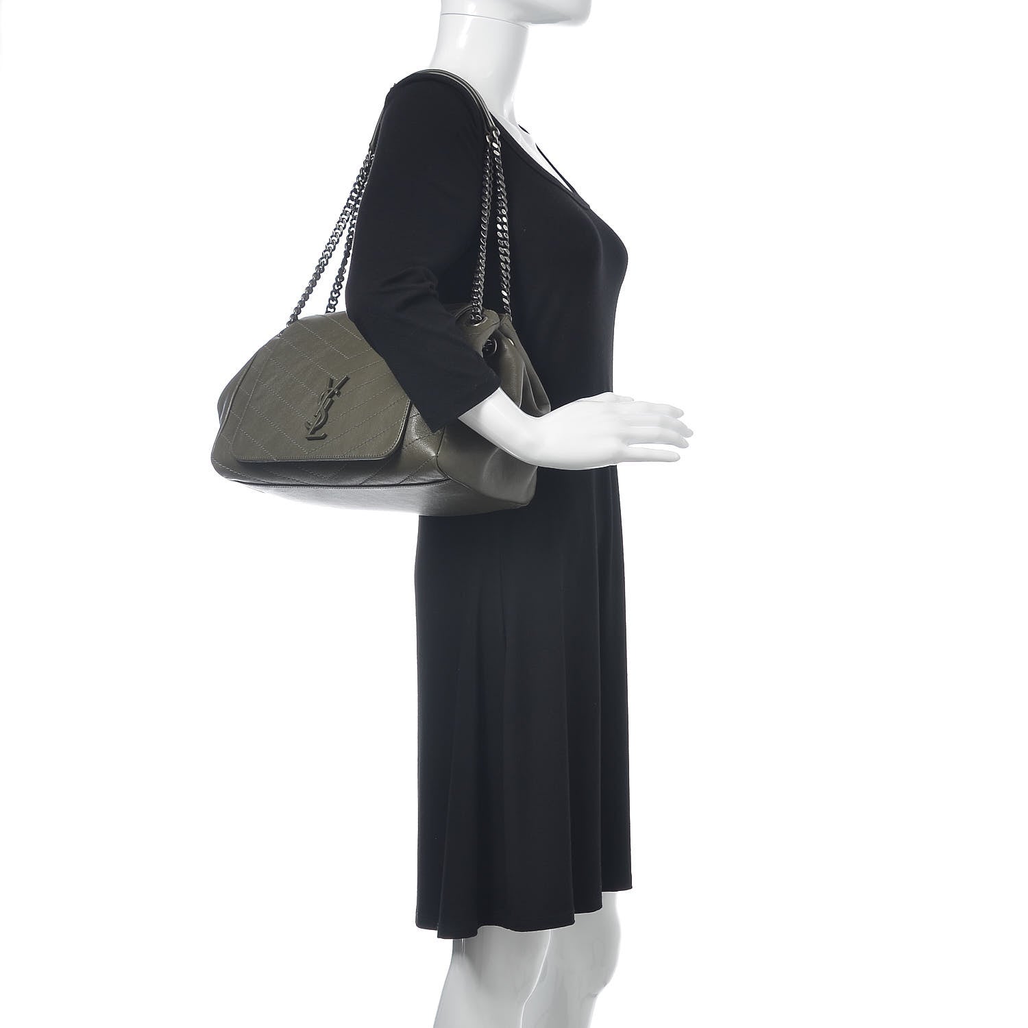 Saint Laurent Vintage Calfskin Chevron Monogram Medium Nolita Olive Green 2 of 10