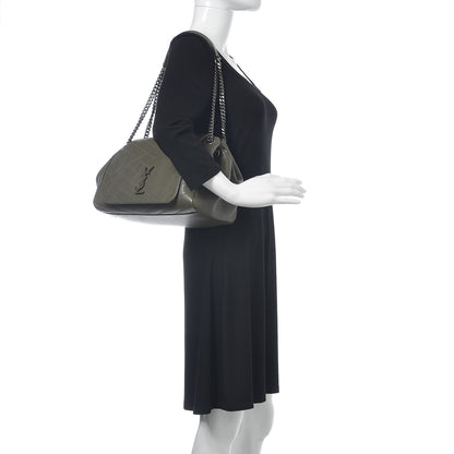 Saint Laurent Vintage Calfskin Chevron Monogram Medium Nolita Olive Green 2 of 10