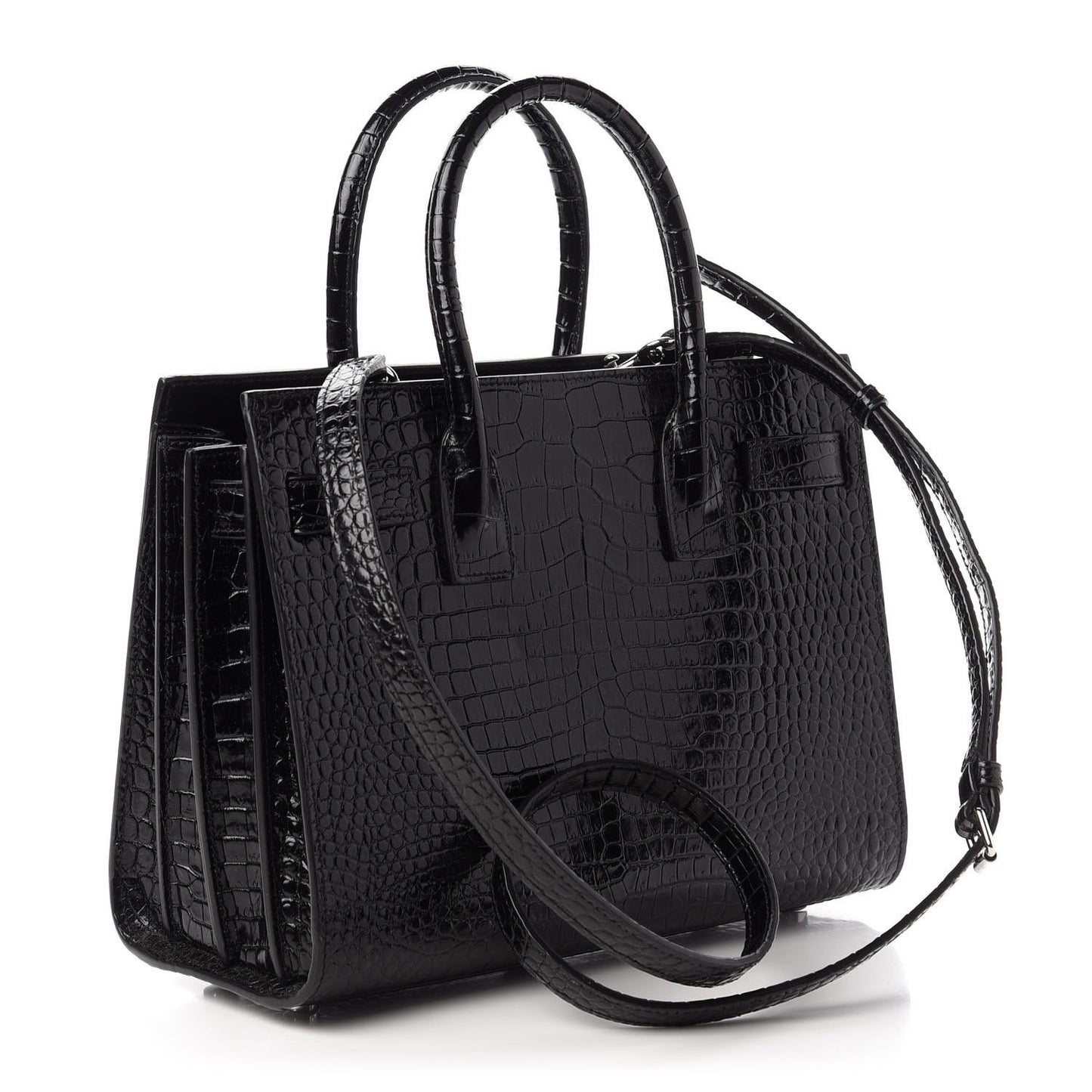 Calfskin Crocodile Embossed Baby Sac De Jour Black