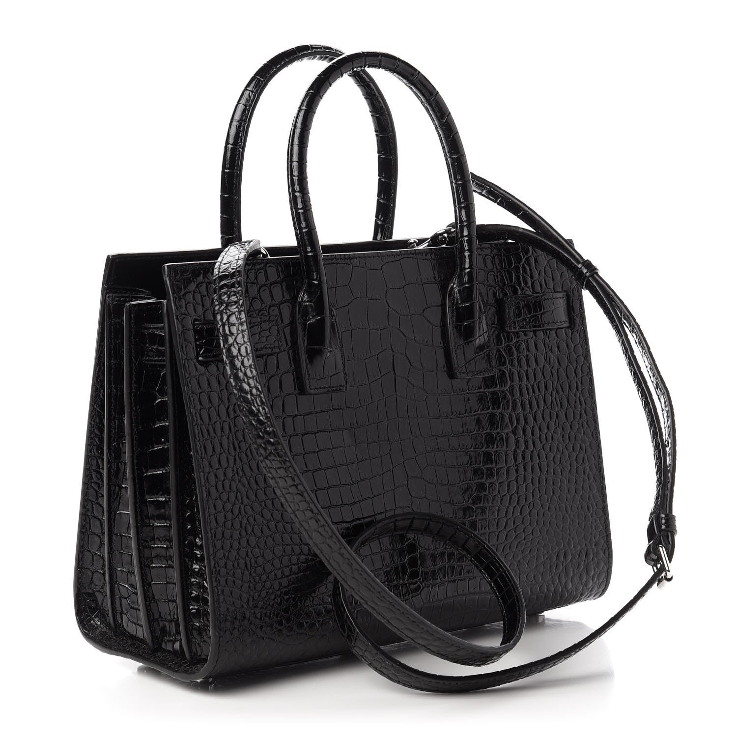 Saint Laurent Calfskin Crocodile Embossed Baby Sac De Jour Black 3 of 10