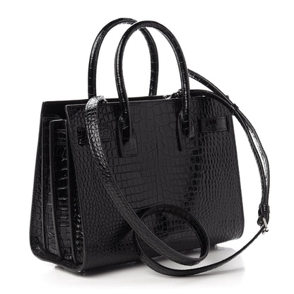 Saint Laurent Calfskin Crocodile Embossed Baby Sac De Jour Black 3 of 10