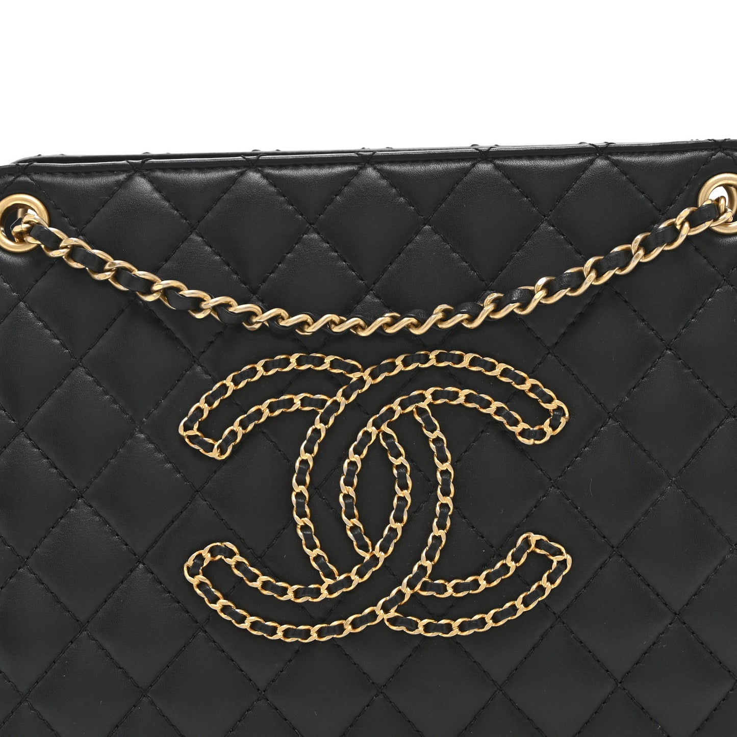 Calfskin Quilted CC Chain Accordion Tote Black