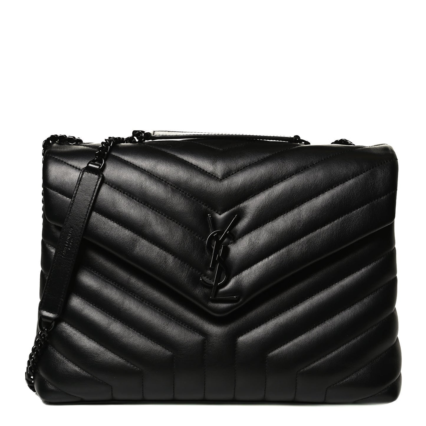 Calfskin Y Quilted Monogram Medium Loulou Chain Satchel Black