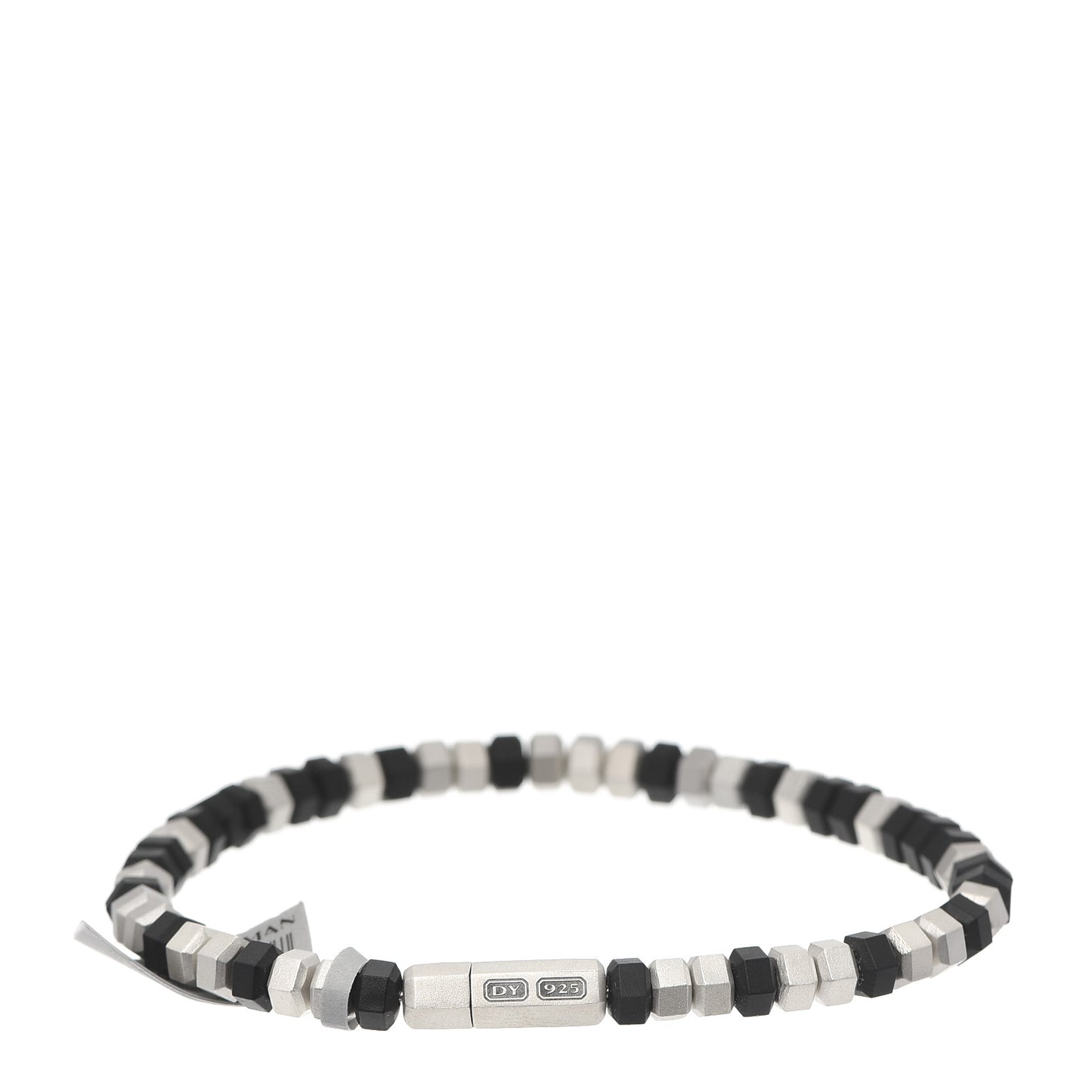 Sterling Silver Rubber Hex Bead Bracelet Black