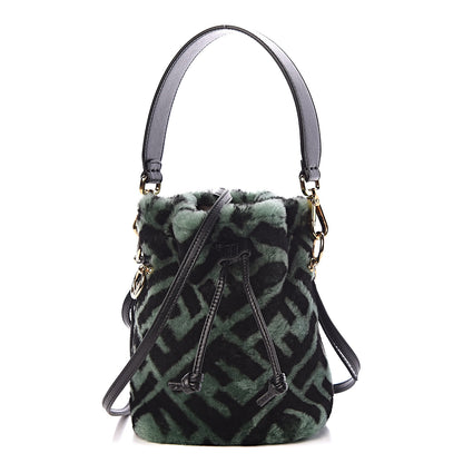 Fendi Shearling F is Macro FF 1974 Diagonal Mini Mon Tresor Bucket Bag Green Black 1 of 11