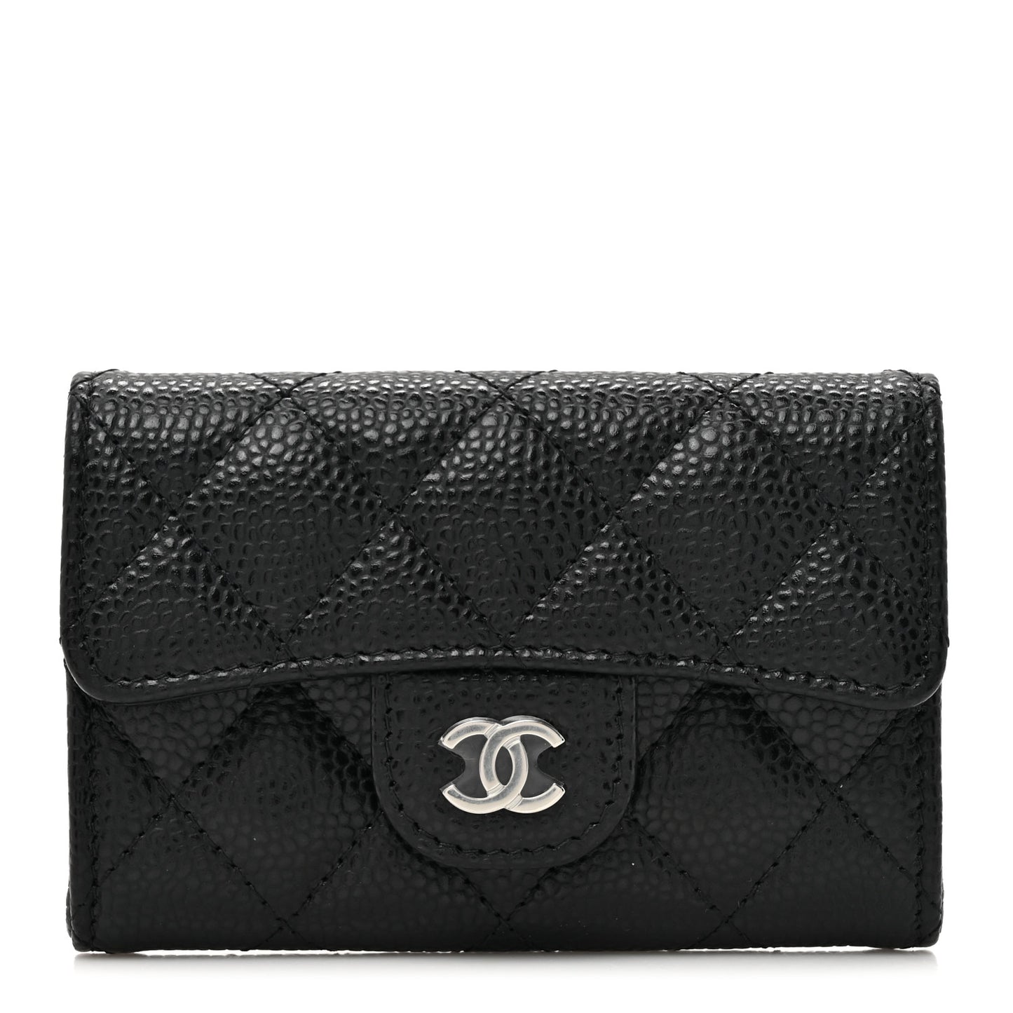 Caviar Quilted Flap Card Holder Wallet Black