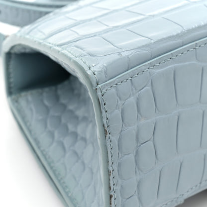 Balenciaga Shiny Calfskin Crocodile Embossed Hourglass Top Handle Bag XS Blue Grey 14 of 15