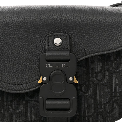 Christian Dior Oblique Jacquard Grained Calfskin Mini Saddle Messenger Bag With Flap Black 8 of 13